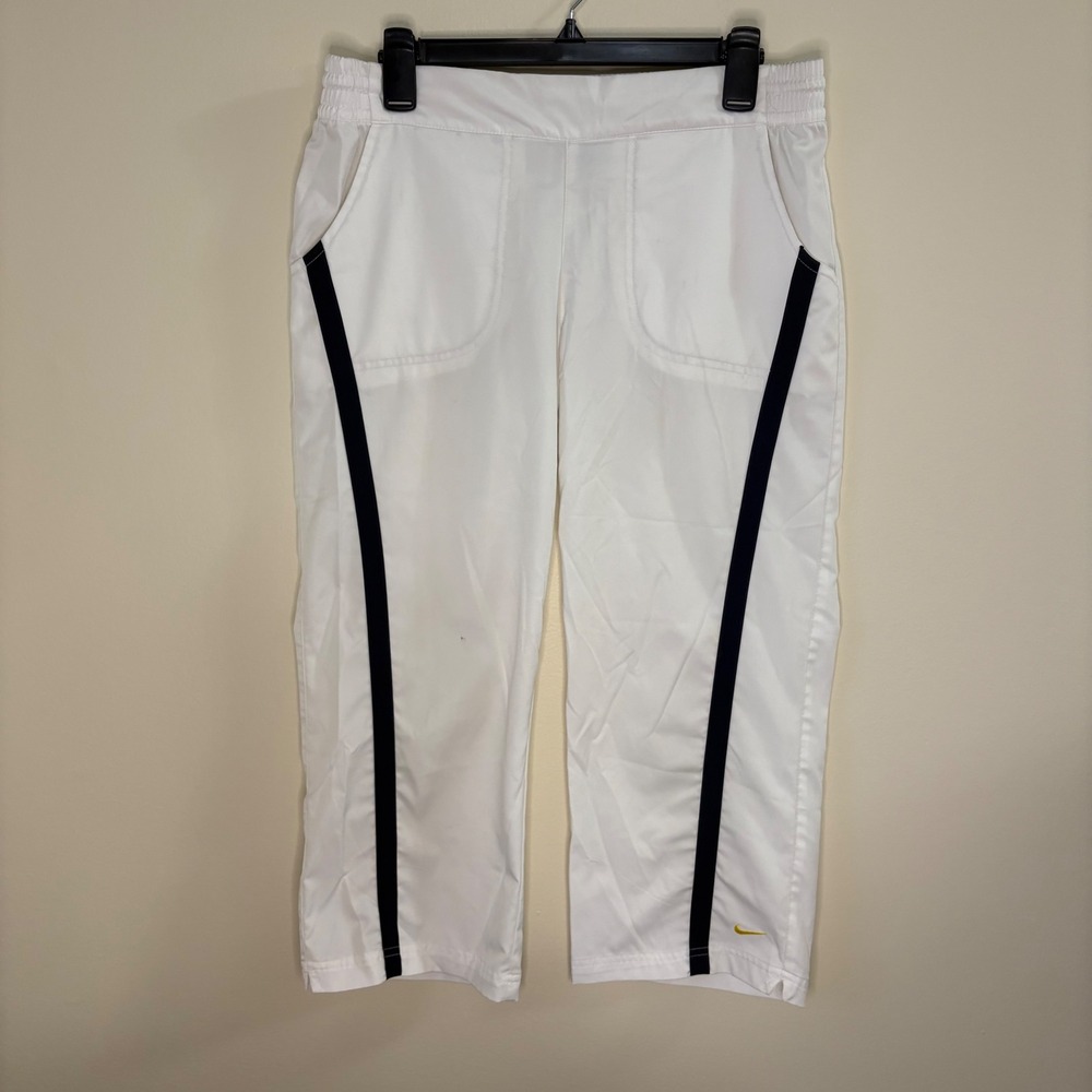 Y2K Nike Culottes Women Medium White Black Stripe Track Pants Sporty Streetwear